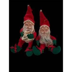 (2) Vintage Christmas Santa elves HTF